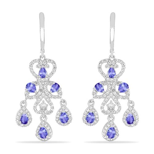 BUY REAL TANZANITE WITH WHITE ZIRCON GEMSTONE EARRINGS 